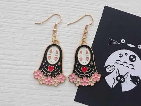 Сережки-гачки №0037 Studio Ghibli Spirited Away Каонасі з сердечком, 1 пара